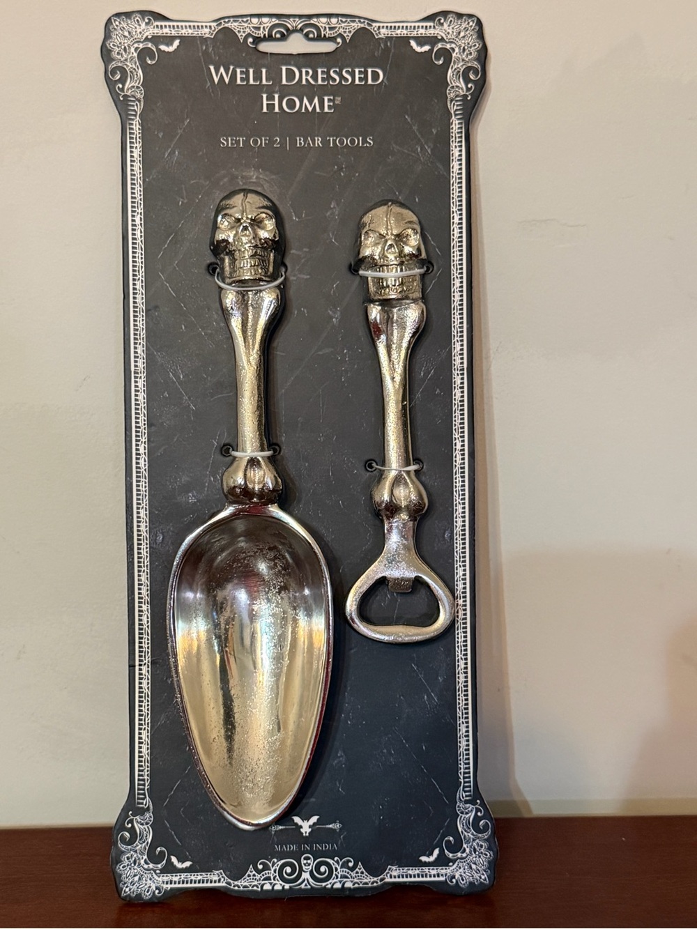 Silver Halloween Skull Heads Bar Tools Set Ice Scoop Bottle Opener